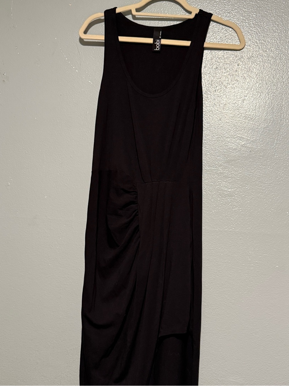 bobi Black Sleeveless Maxi Dress with Side Ruched Detail